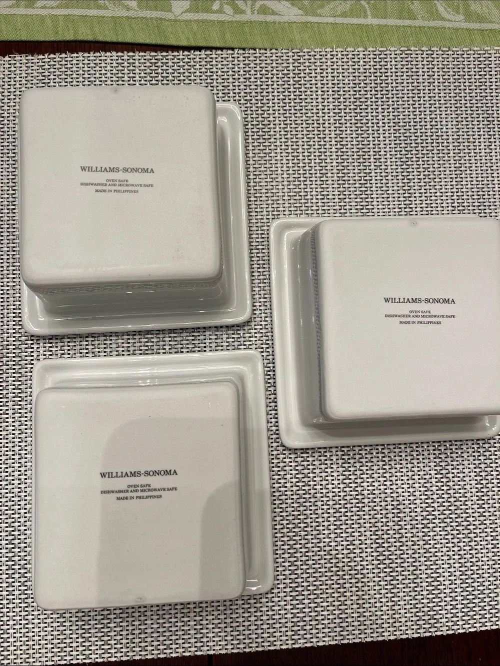 Williams Sonoma White Ceramic Triple Server with Woven Tray